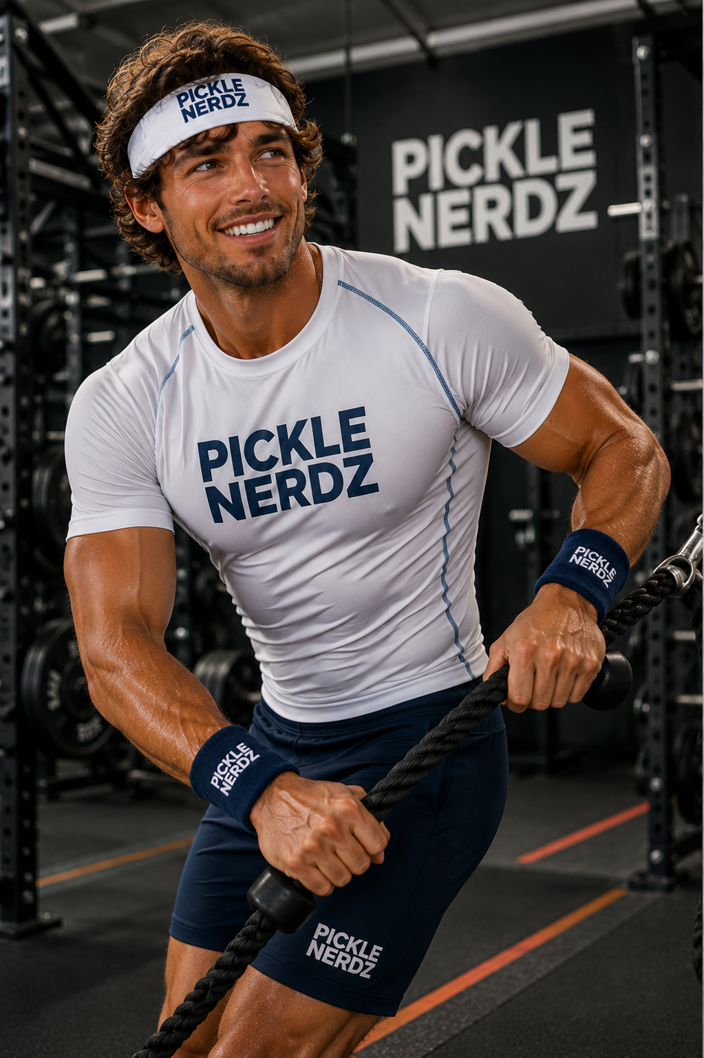 Pickle Nerdz athlete training in white and navy performance apparel